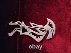 STERLING KOKOPELLI Brooch Pin-Vintage 925 Silver-Navajo GS Sandoval Singed