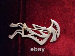 STERLING KOKOPELLI Brooch Pin-Vintage 925 Silver-Navajo GS Sandoval Singed