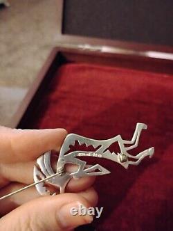 STERLING KOKOPELLI Brooch Pin-Vintage 925 Silver-Navajo GS Sandoval Singed