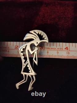 STERLING KOKOPELLI Brooch Pin-Vintage 925 Silver-Navajo GS Sandoval Singed