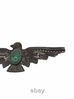 SW Vintage Old Pawn Navajo Sterling Silver Turquoise Thunderbird Pin Brooch