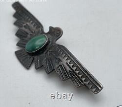 SW Vintage Old Pawn Navajo Sterling Silver Turquoise Thunderbird Pin Brooch