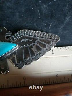 Sale Old Pawn Vintage Navajo Fred Harvey Sterling Turquoise Thunderbird Pin 4