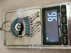 Sanchez Zuni Sterling Silver Needlepoint Turquoise Pin Pendant Necklace