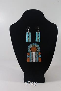 Santo Domingo Inlayed Pin / Pendant with earrings by Mary Tafoya