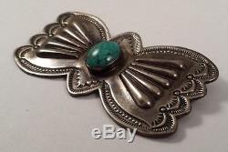 Sarah Watson Vintage Indian Sterling Silver Repousse Turquoise Pin Brooch