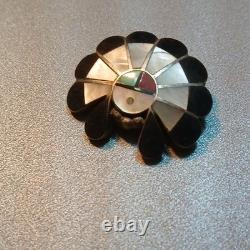 Sd Native American Zuni Inlay Brooch Pin Black White Red Green Sterling Silver