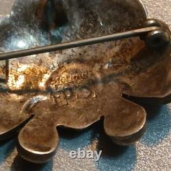 Sd Native American Zuni Inlay Brooch Pin Black White Red Green Sterling Silver