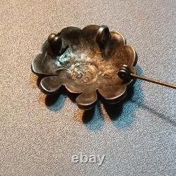 Sd Native American Zuni Inlay Brooch Pin Black White Red Green Sterling Silver