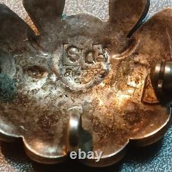 Sd Native American Zuni Inlay Brooch Pin Black White Red Green Sterling Silver