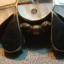 Sd Native American Zuni Inlay Brooch Pin Black White Red Green Sterling Silver