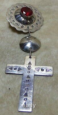 Set 4 Native American Sterling Silver Cross Pin Brooch Concho S Bear Paw L 69g