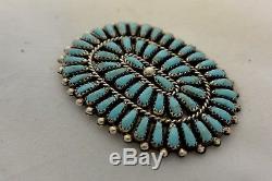 Sgnd Navajo oval Zuni Style TURQUOISE PETIPOINT PIN Sterling Silver + NAJA BONUS