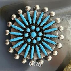 Sibert Bowannie Native American Sterling Silver Needlepoint Turquoise Brooch