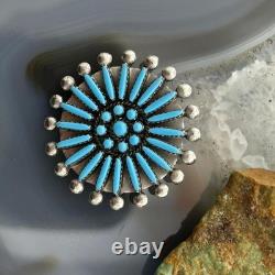 Sibert Bowannie Native American Sterling Silver Needlepoint Turquoise Brooch