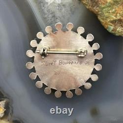 Sibert Bowannie Native American Sterling Silver Needlepoint Turquoise Brooch