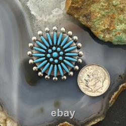 Sibert Bowannie Native American Sterling Silver Needlepoint Turquoise Brooch