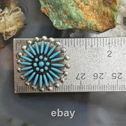 Sibert Bowannie Native American Sterling Silver Needlepoint Turquoise Brooch