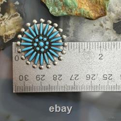 Sibert Bowannie Native American Sterling Silver Needlepoint Turquoise Brooch