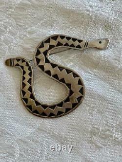 Signed Cippy Crazy Horse Native American Cochiti Sterling Snake Pin Brooch