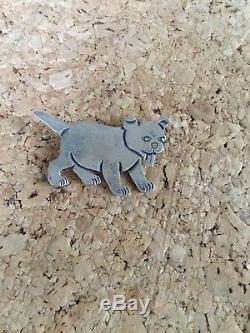 Signed Clarence Lee Navajo Sterling Silver Dog Puppy Brooch Pin