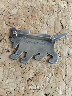 Signed Clarence Lee Navajo Sterling Silver Dog Puppy Brooch Pin
