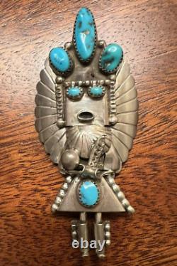 Signed Doris Smallcanyon Sterling Silver & Turquoise Kachina Pin Brooch Pendant