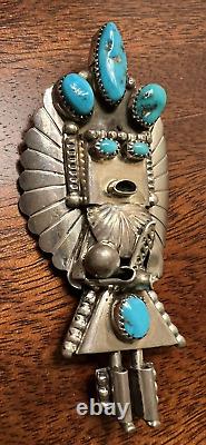 Signed Doris Smallcanyon Sterling Silver & Turquoise Kachina Pin Brooch Pendant