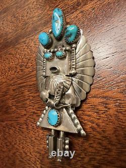 Signed Doris Smallcanyon Sterling Silver & Turquoise Kachina Pin Brooch Pendant