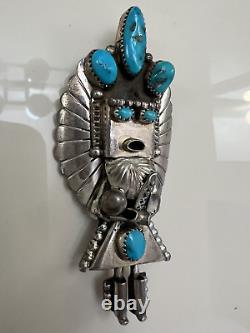 Signed Doris Smallcanyon Sterling Silver & Turquoise Kachina Pin Brooch Pendant