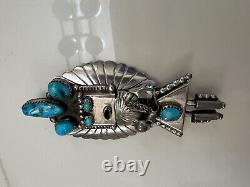 Signed Doris Smallcanyon Sterling Silver & Turquoise Kachina Pin Brooch Pendant