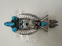 Signed Doris Smallcanyon Sterling Silver & Turquoise Kachina Pin Brooch Pendant