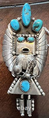 Signed Doris Smallcanyon Sterling Silver & Turquoise Kachina Pin Brooch Pendant