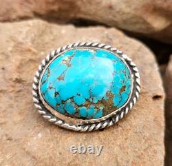 Signed EL Vintage Traditional Navajo Nickel Old Pawn Genuine Turquoise Pin
