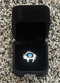 Signed Ervin Hoskie Navajo Sterling Silver Buffalo Tie Tack Lapel Pin