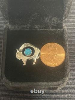 Signed Ervin Hoskie Navajo Sterling Silver Buffalo Tie Tack Lapel Pin