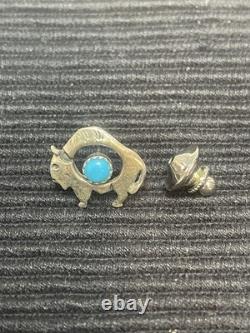 Signed Ervin Hoskie Navajo Sterling Silver Buffalo Tie Tack Lapel Pin