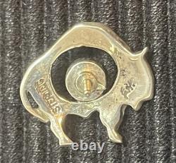 Signed Ervin Hoskie Navajo Sterling Silver Buffalo Tie Tack Lapel Pin