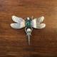 Signed Fatoya Yazzie Sterling Silver Dragonfly Pin With Malachite Stone