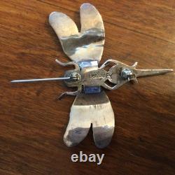 Signed Fatoya Yazzie Sterling Silver Dragonfly Pin with Malachite Stone