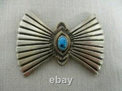 Signed LM Leonard Maloney Navajo Native American Sterling Silver Turquoise Pin