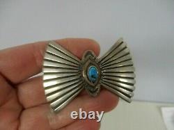 Signed LM Leonard Maloney Navajo Native American Sterling Silver Turquoise Pin