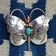 Signed Ls Navajo Butterfly Pendant Pin Sterling Turquoise Handmade Stamped C1940