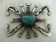 Signed M Pete Morgan Navajo Native American Sterling Silver Turquoise Brooch