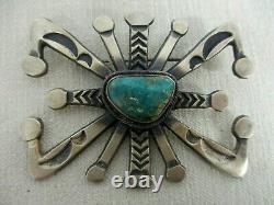 Signed M Pete Morgan Navajo Native American Sterling Silver Turquoise Brooch