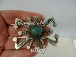 Signed M Pete Morgan Navajo Native American Sterling Silver Turquoise Brooch