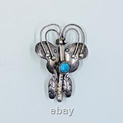 Signed M- Sterling Silver with Turquoise Navajo Butterfly Brooch/Pin