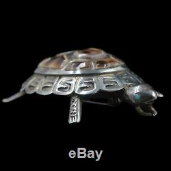 Signed M YAZZO Navajo Native American Sterling Silver Turtle with Shell Pin