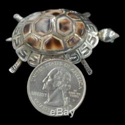 Signed M YAZZO Navajo Native American Sterling Silver Turtle with Shell Pin