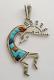 Signed Mb Navajo Sterling Silver, Turquoise Corn Row Kokopelli Pin Pendant